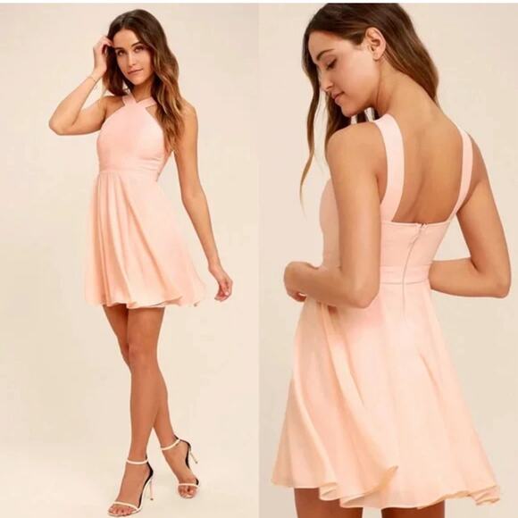 Lulus Balletcore Womens Skater Mini Dress Back Zip Peach Pink Size Medium - Picture 1 of 9